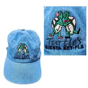 Vintage Turtle's in Love Denim Hat Cap Siesta Key Florida Adjustable Embroidered